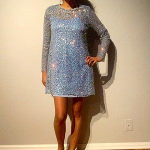 NWT Zara Light Blue Long Sleeve Sequin Dress S